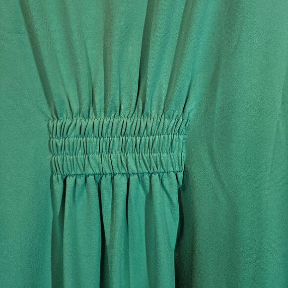 Susan Graver Medium Green Open Front Cardigan Gathered Back Office casual Flowy - Picture 3 of 9